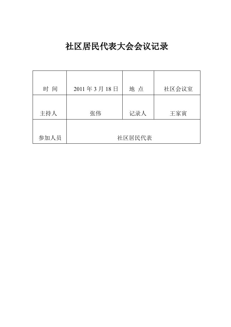 社区居民代表大会会议记录