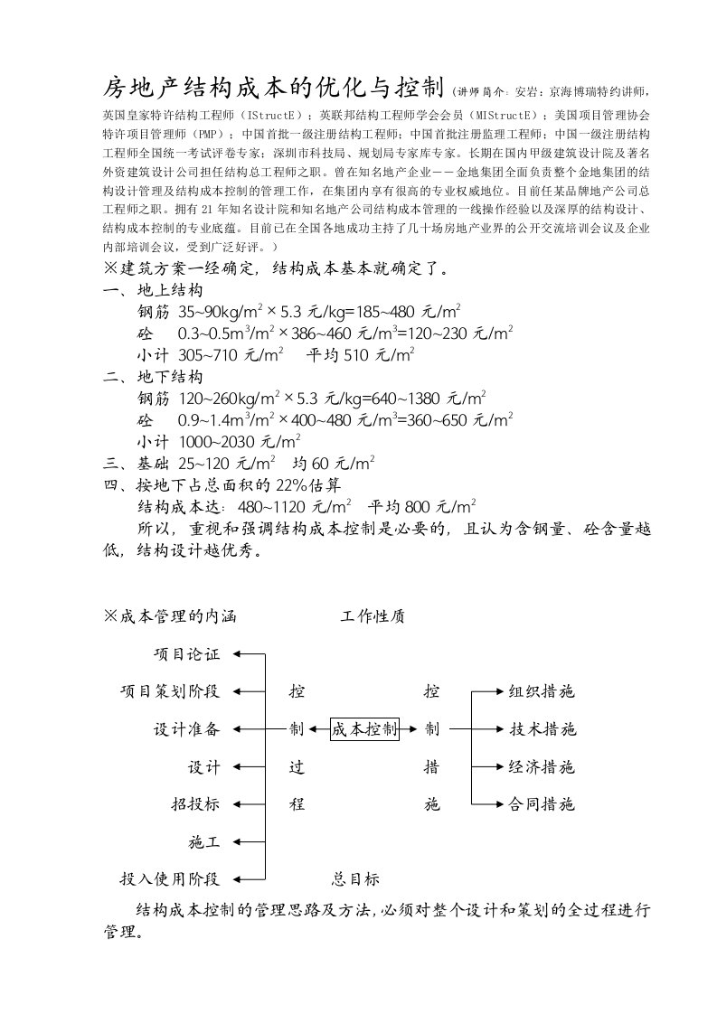 房地产项目结构成本的优化控制及管理思路与技术方法