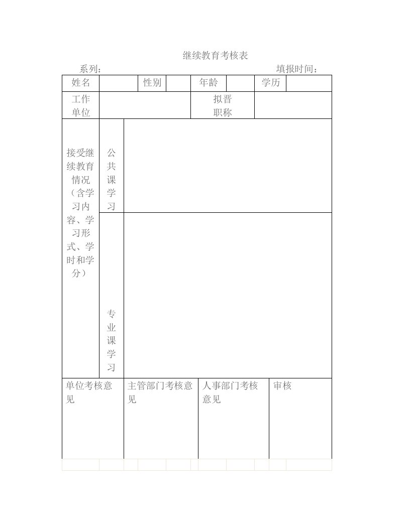 继续教育考核表