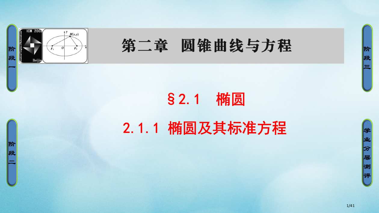 高中数学第二章圆锥曲线与方程2.1.1椭圆及其标准方程省公开课一等奖新名师优质课获奖PPT课件