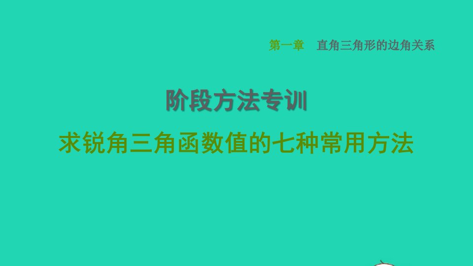 2022春九年级数学下册第一章直角三角形的边角关系阶段方法专训求锐角三角函数值的七种常用方法习题课件新版北师大版