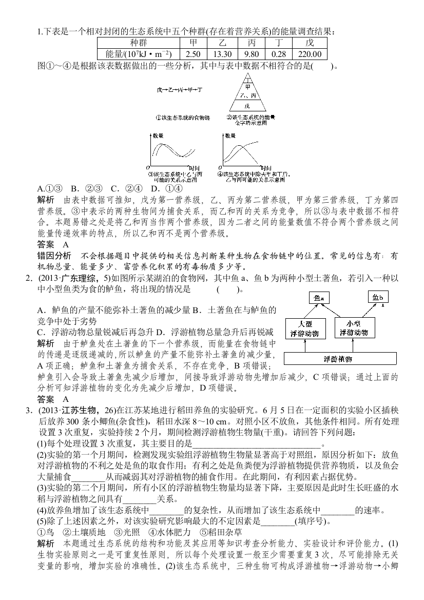 能量流动专题练习