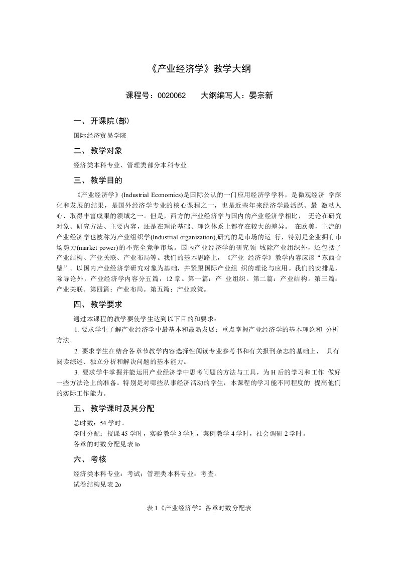 《产业经济学》教学大纲