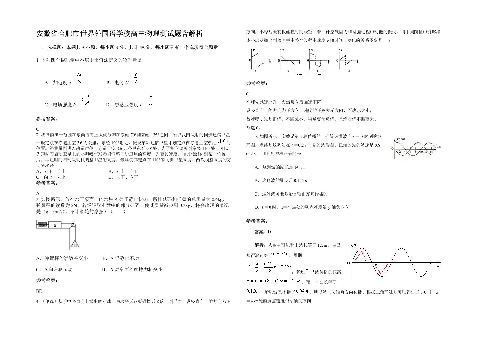 安徽省合肥市世界外国语学校高三物理测试题含解析