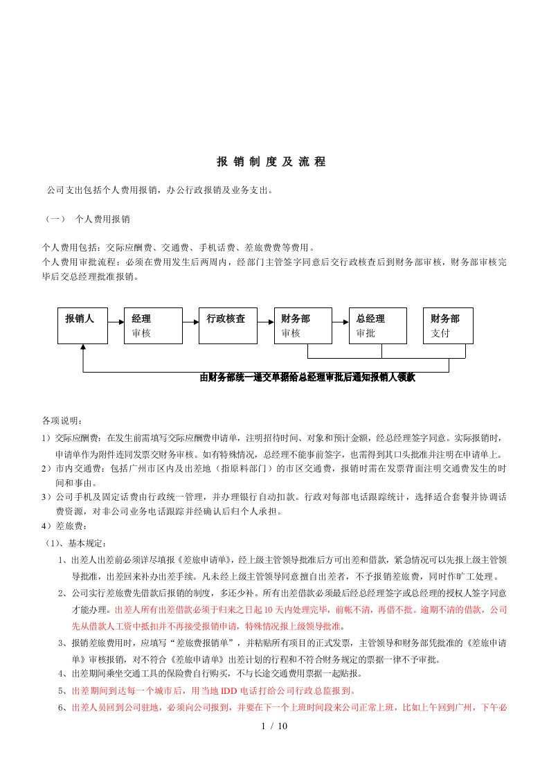 财务报销制度及流程