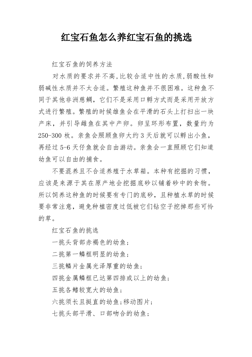 红宝石鱼怎么养红宝石鱼的挑选