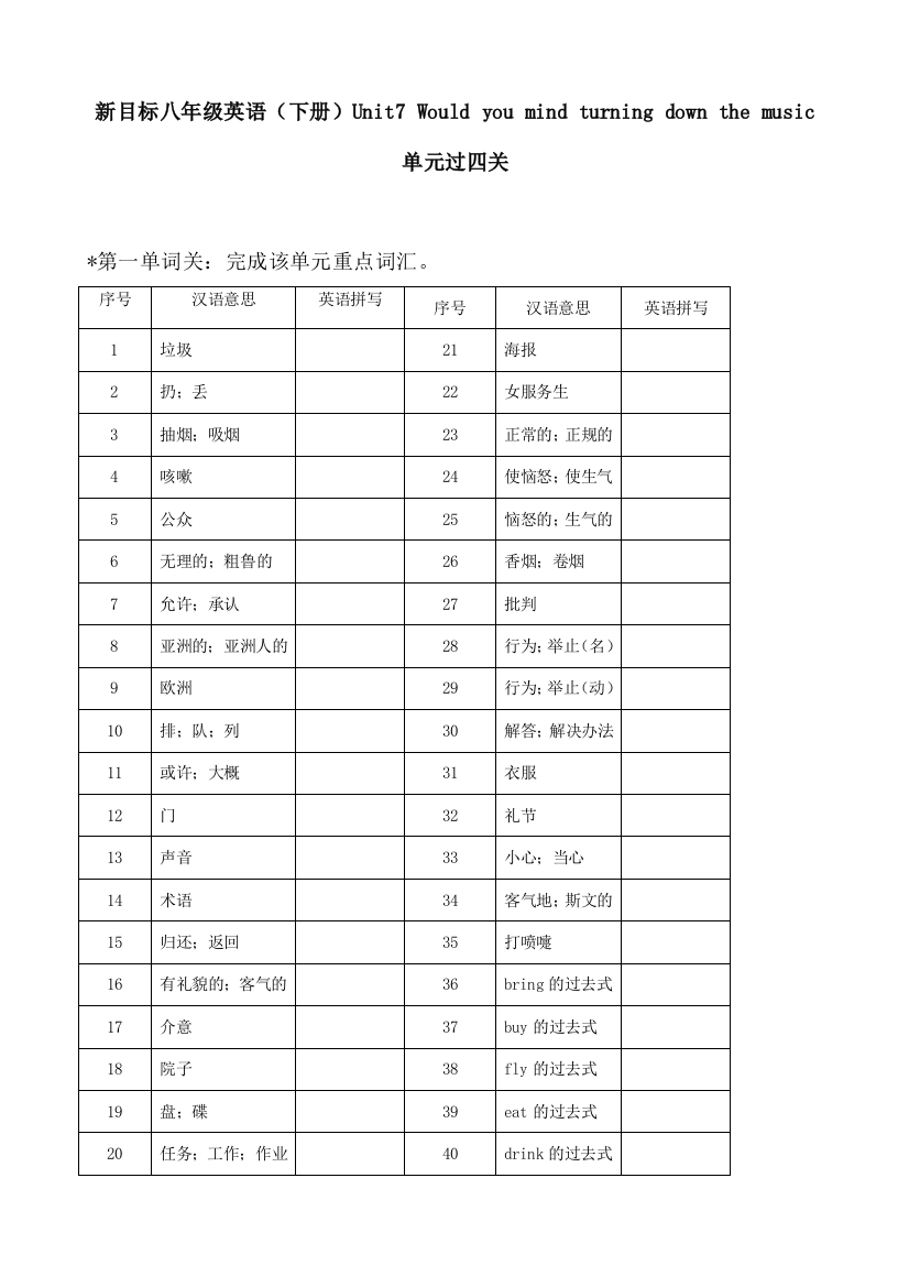 （小学中学试题）八年级英语下册Unit7