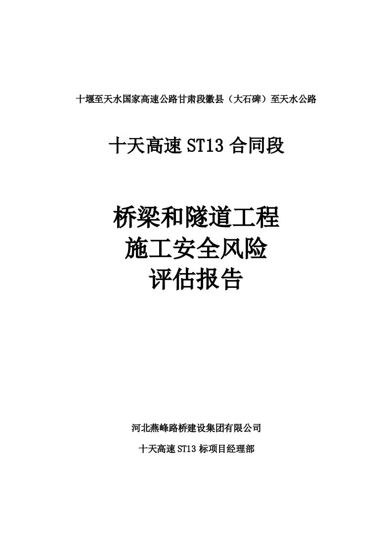 桥梁与隧道工程施工安全风险评估报告