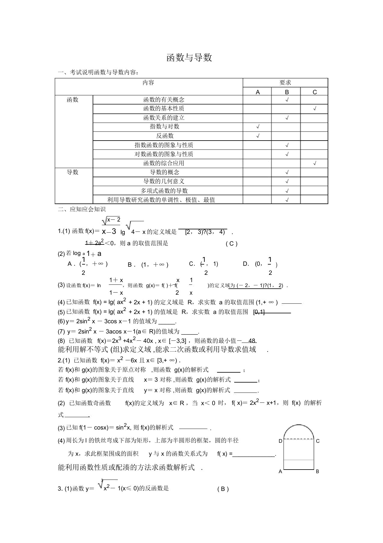 高三数学应知应会讲义三：函数与导数