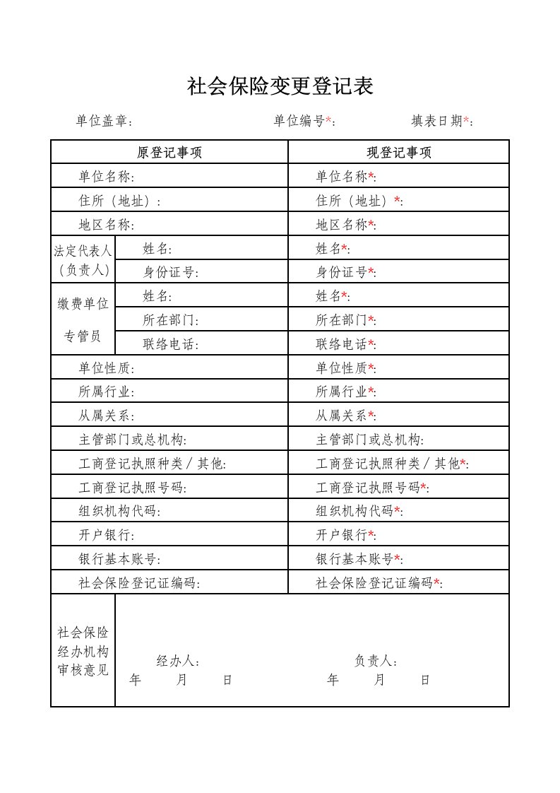 社会保险变更登记表