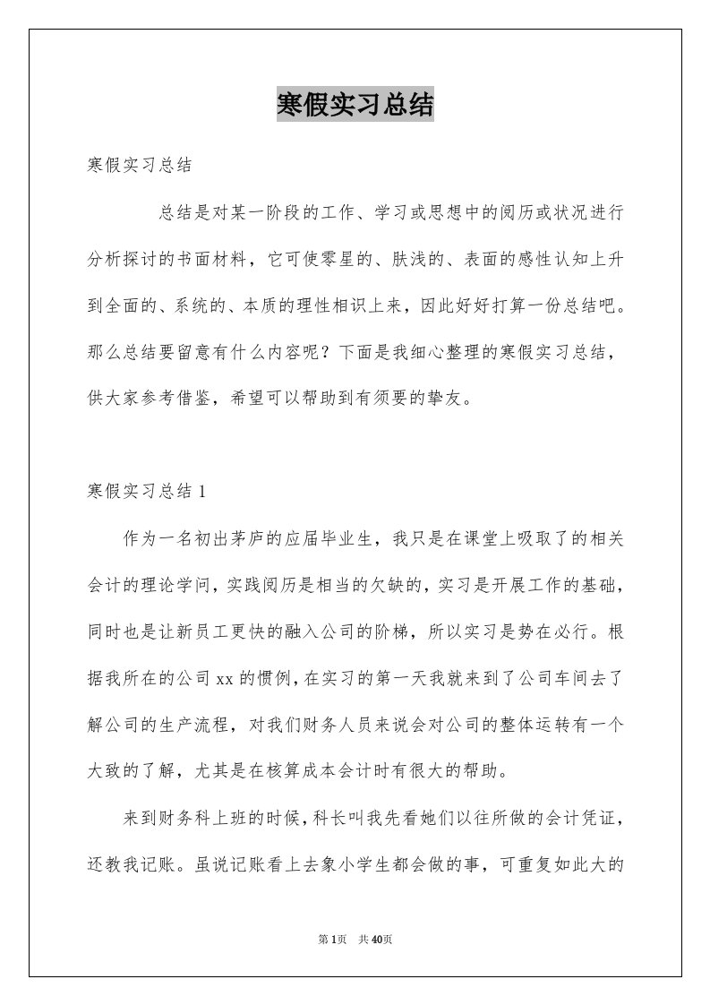 寒假实习总结优质