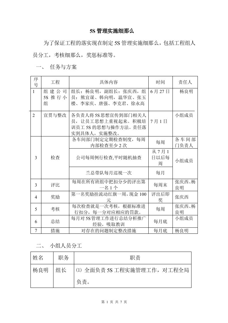 最新5S管理实施细则