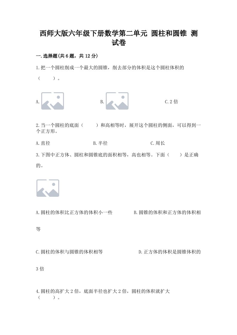 西师大版六年级下册数学第二单元