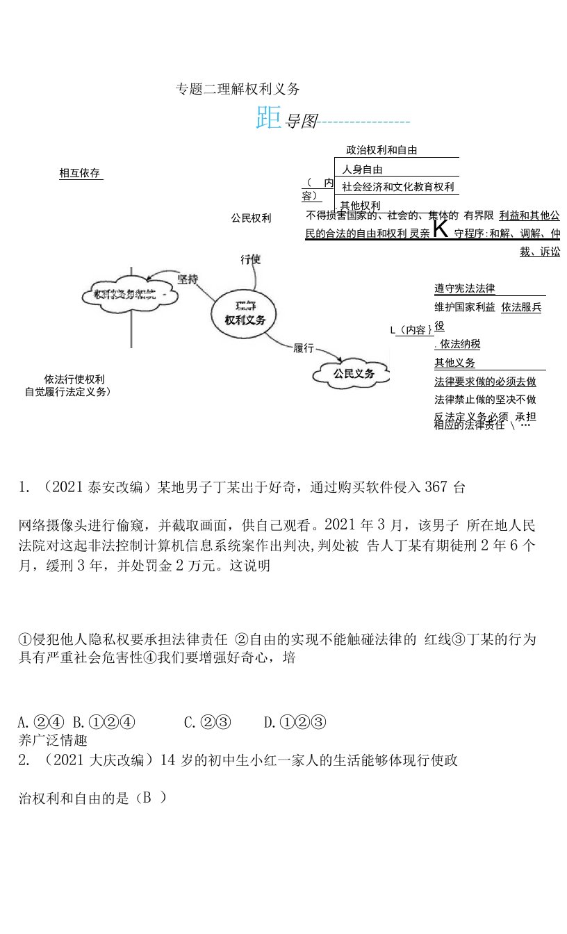 八年级道德与法治下册-期末专题二　理解权利义务