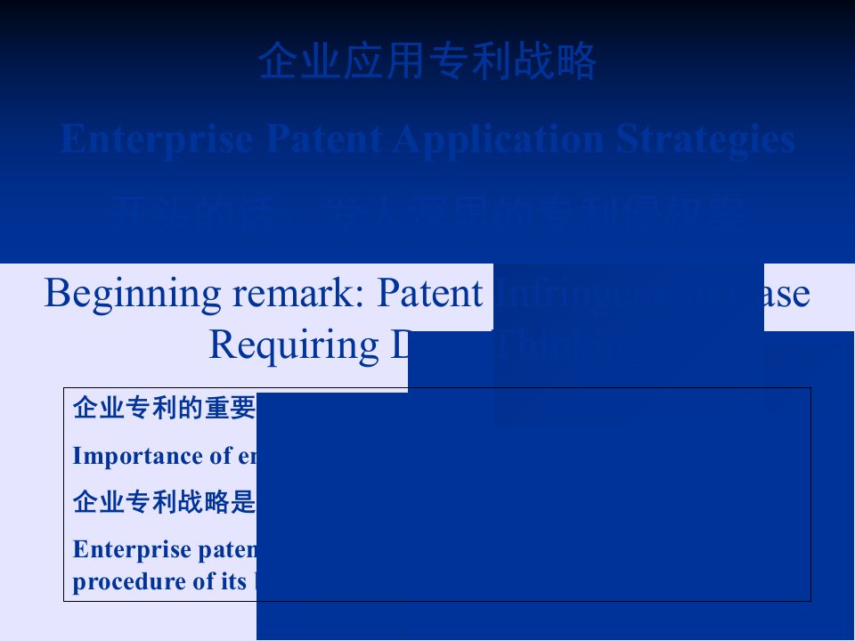 企业应用专利战略培训讲座课件