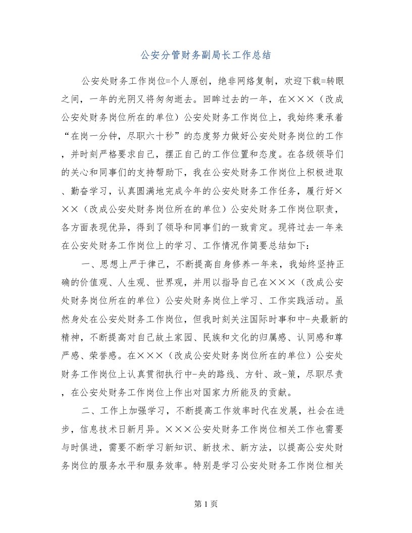 公安分管财务副局长工作总结