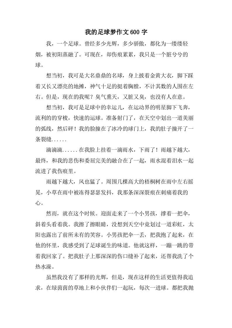 我的足球梦作文600字