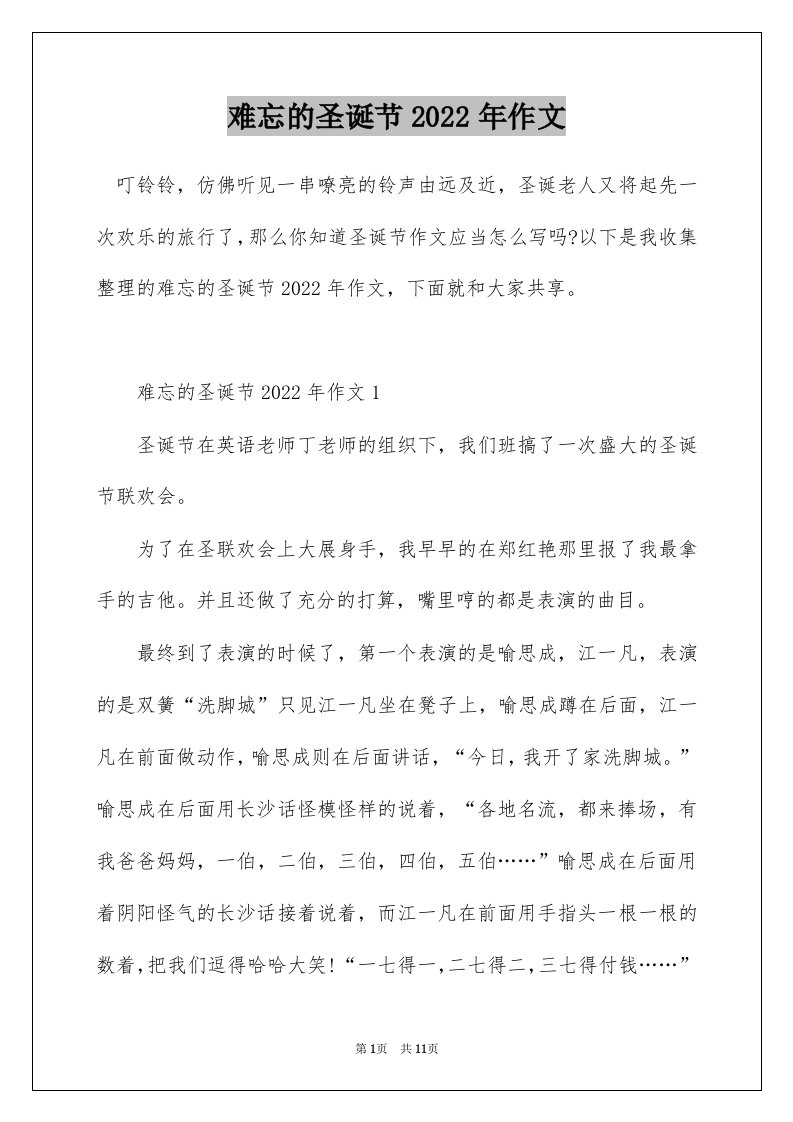 难忘的圣诞节2022年作文