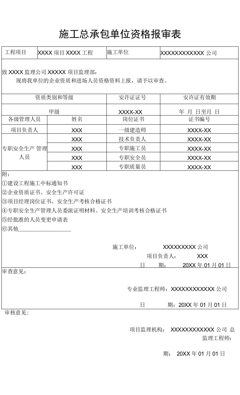 施工总承包单位资格报审表