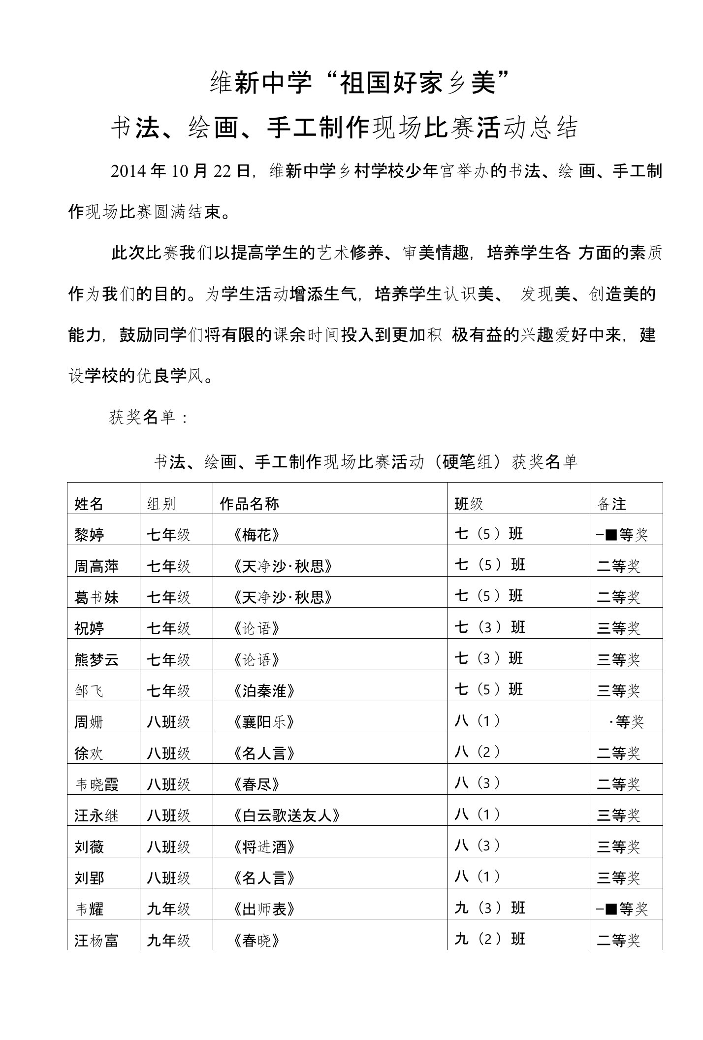 书画手工赛总结