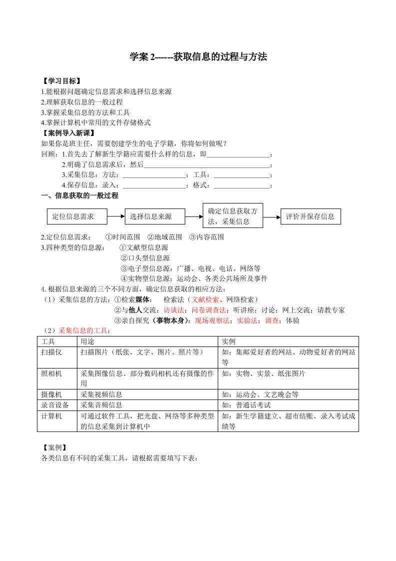 获取信息的过程与方法-导学案