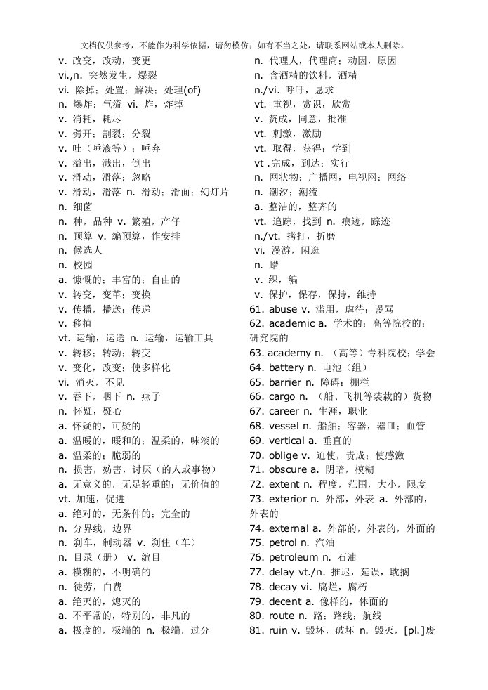 2020年英语四级核心高频词汇表