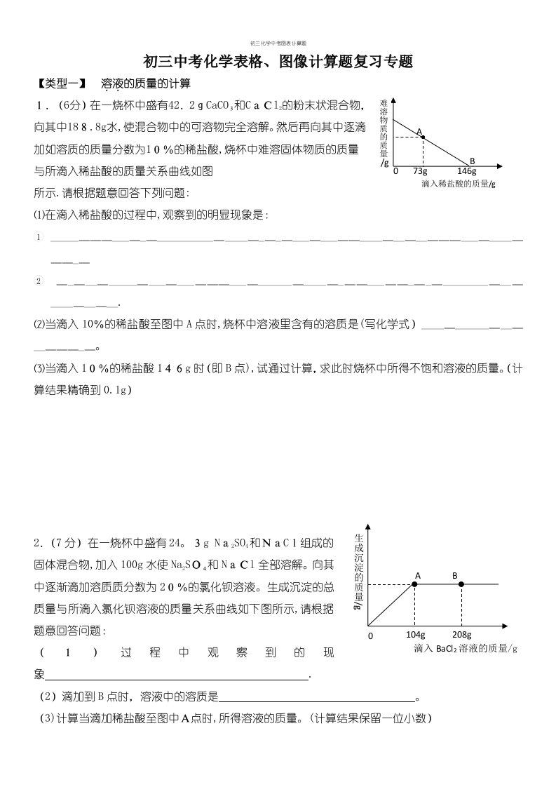 初三化学中考图表计算题