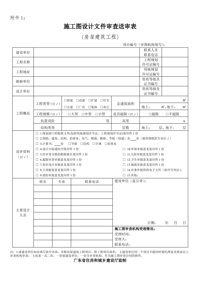 施工图设计文件审查送审表