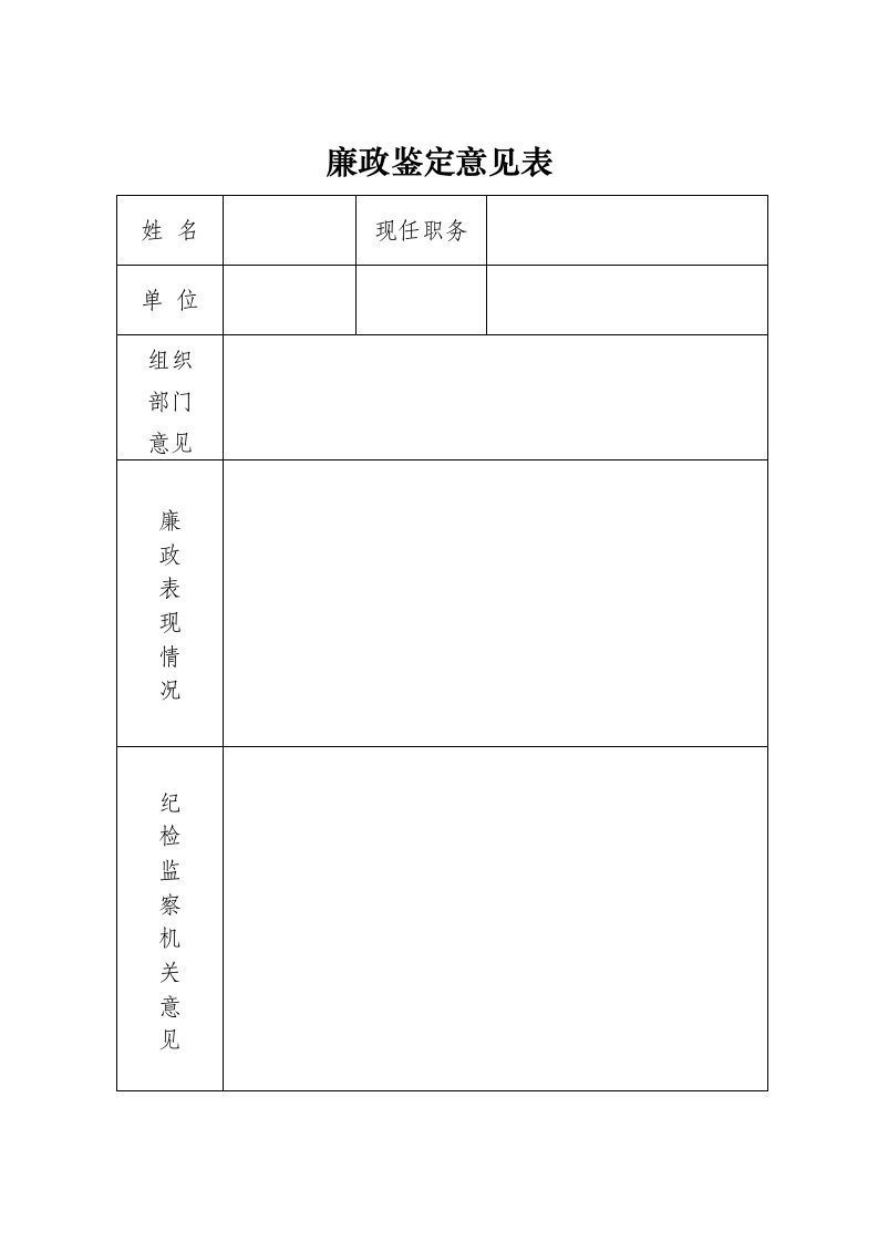 廉政鉴定意见表21419