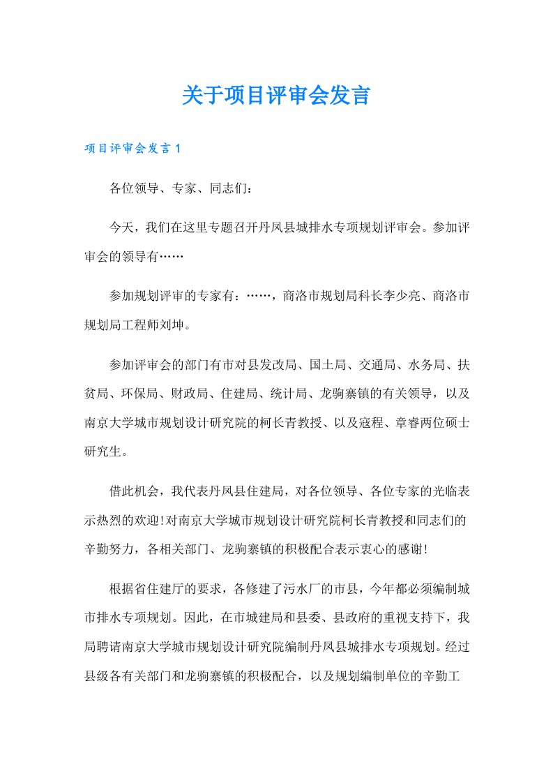 关于项目评审会发言