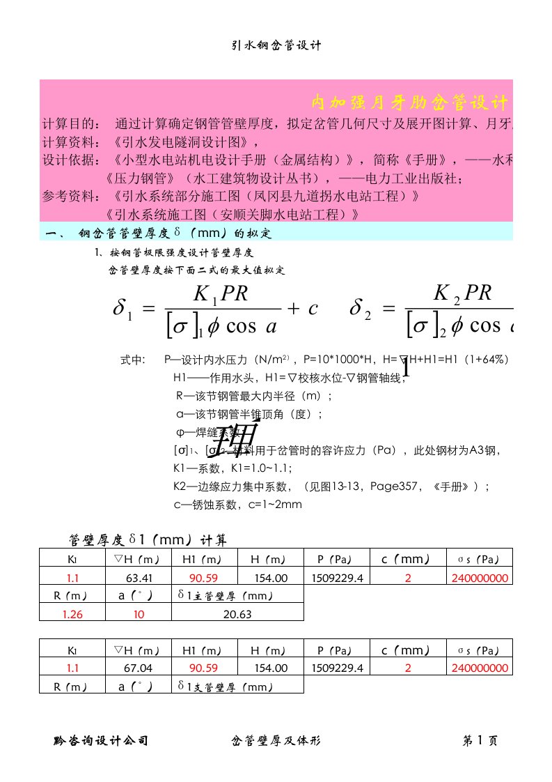 水电站压力钢管岔管计算书