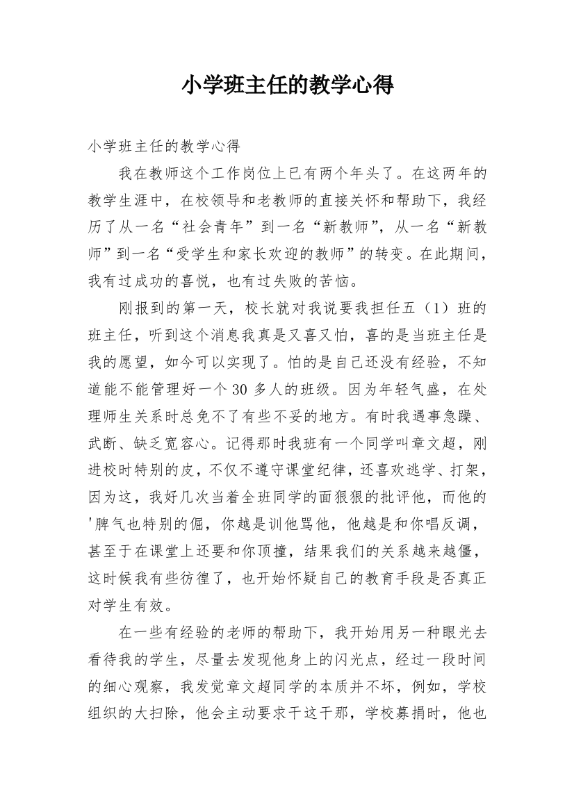 小学班主任的教学心得