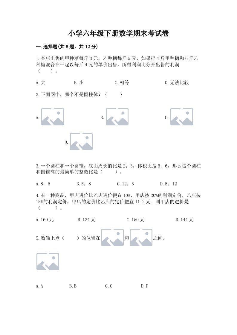 小学六年级下册数学期末考试卷（网校专用）