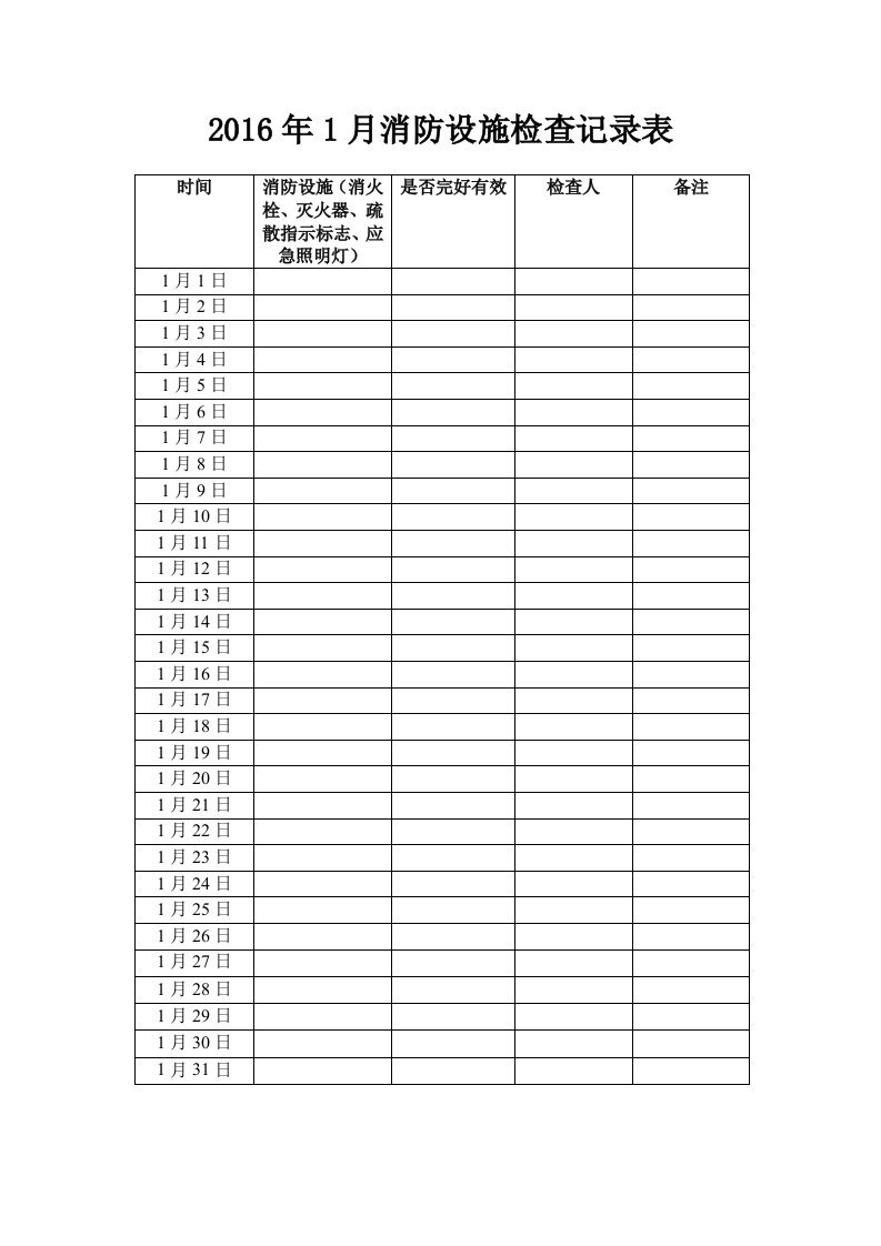 单位日常消防设施检查表