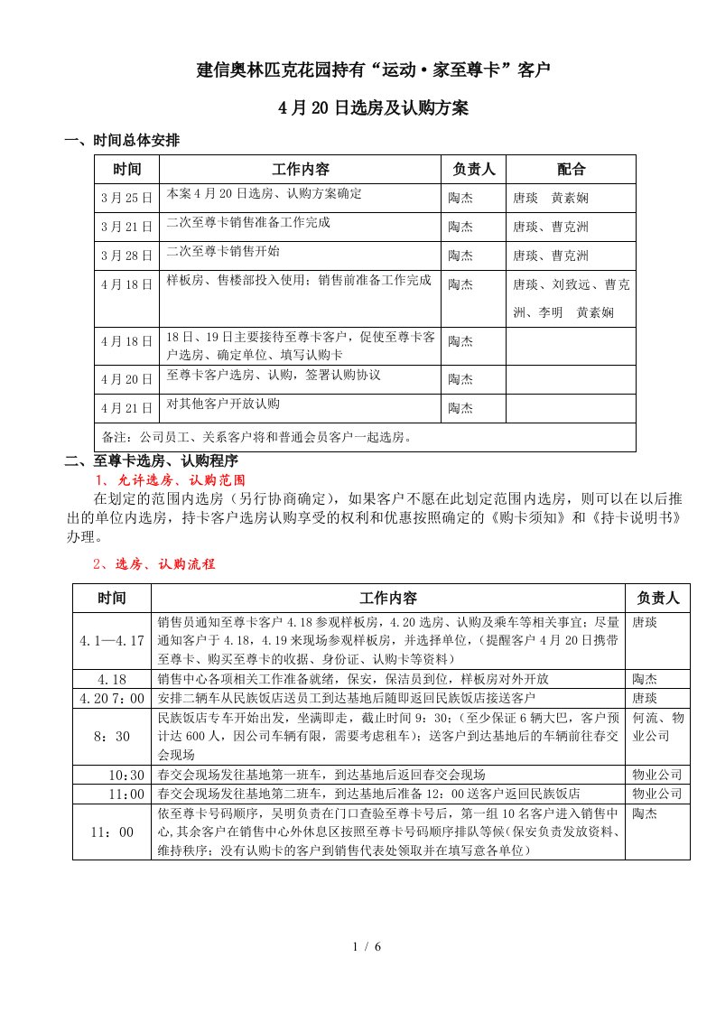 房地产销售现场选房细分工方案