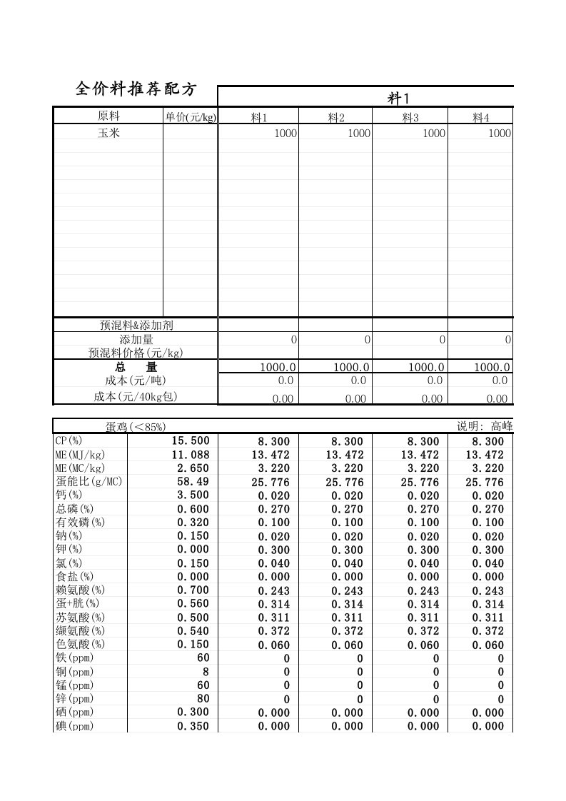 家禽饲料配方软件