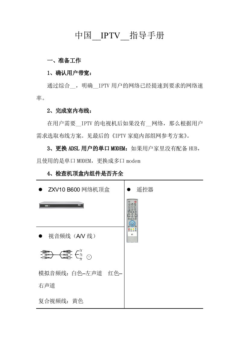 中国电信IPTV安装指导手册