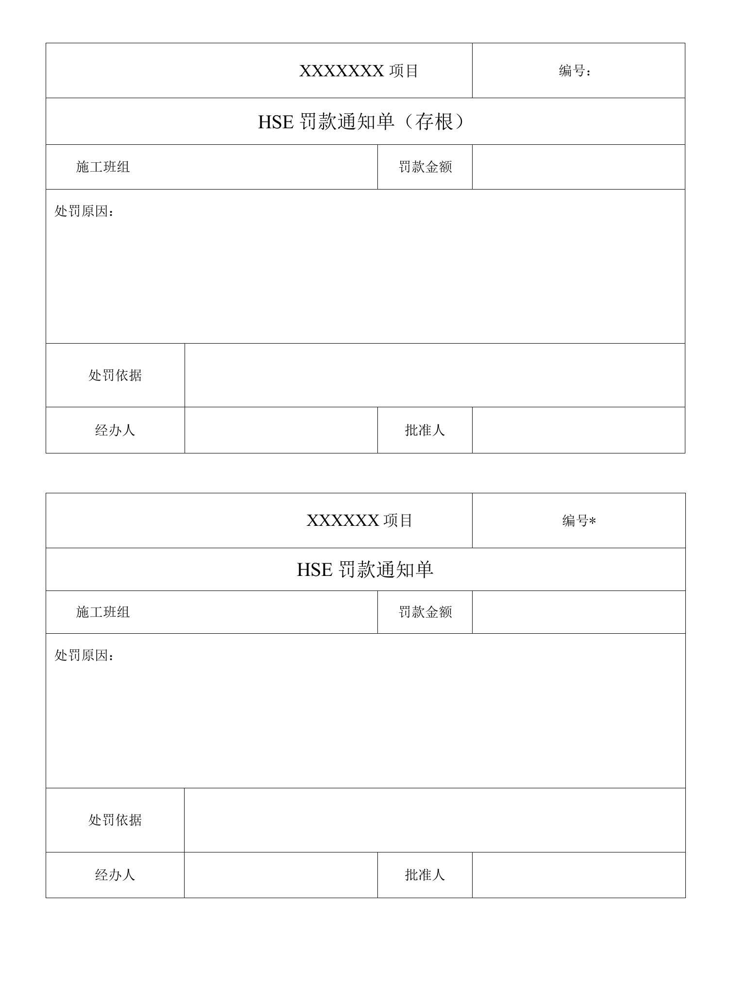 建筑施工处罚通知单