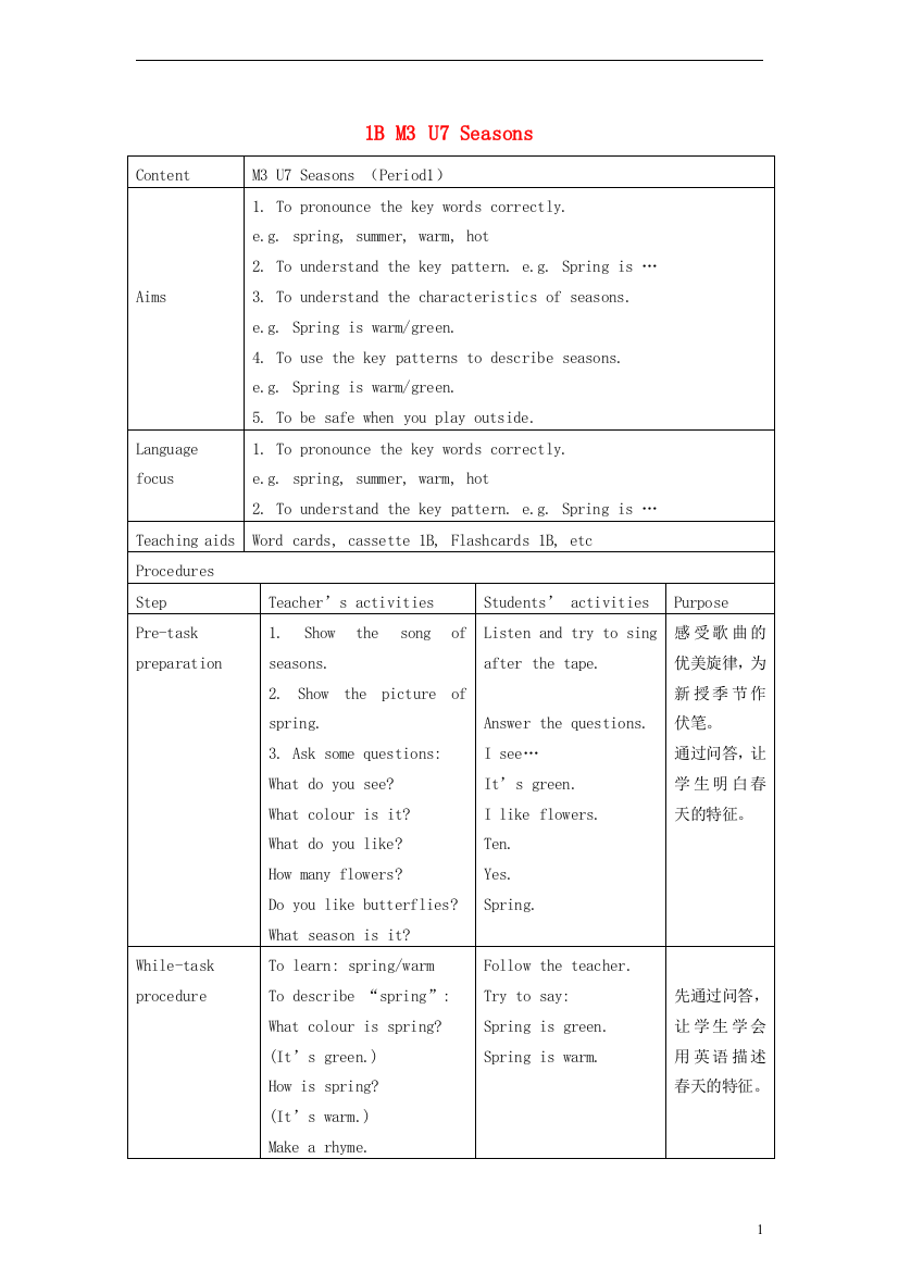 一年级英语下册