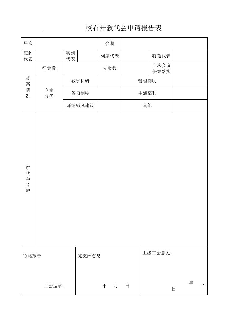 最新校召开教代会申请报告表