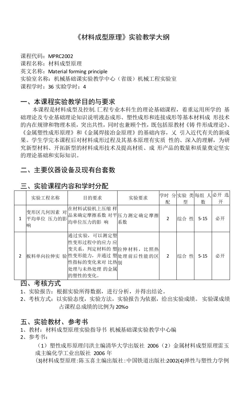 《材料成型原理》实验教学大纲