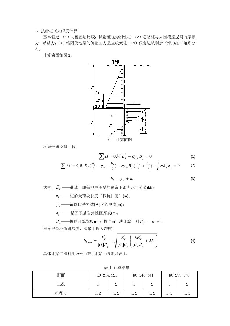 抗滑桩嵌入深度计算