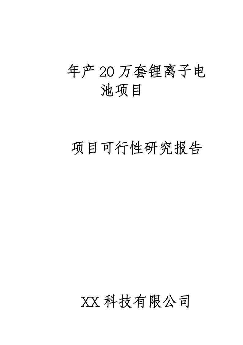 最新年产20万套锂离子动力电池（二期）项目可行性研究报告