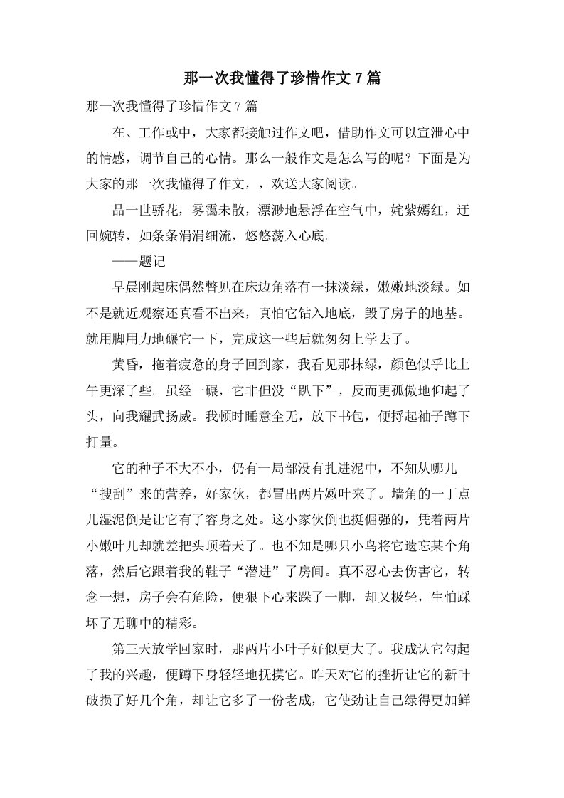 那一次我懂得了珍惜作文7篇