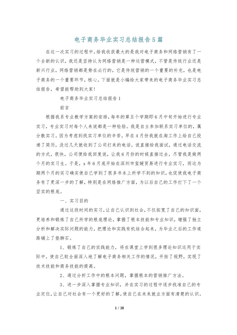 电子商务毕业实习总结报告5篇