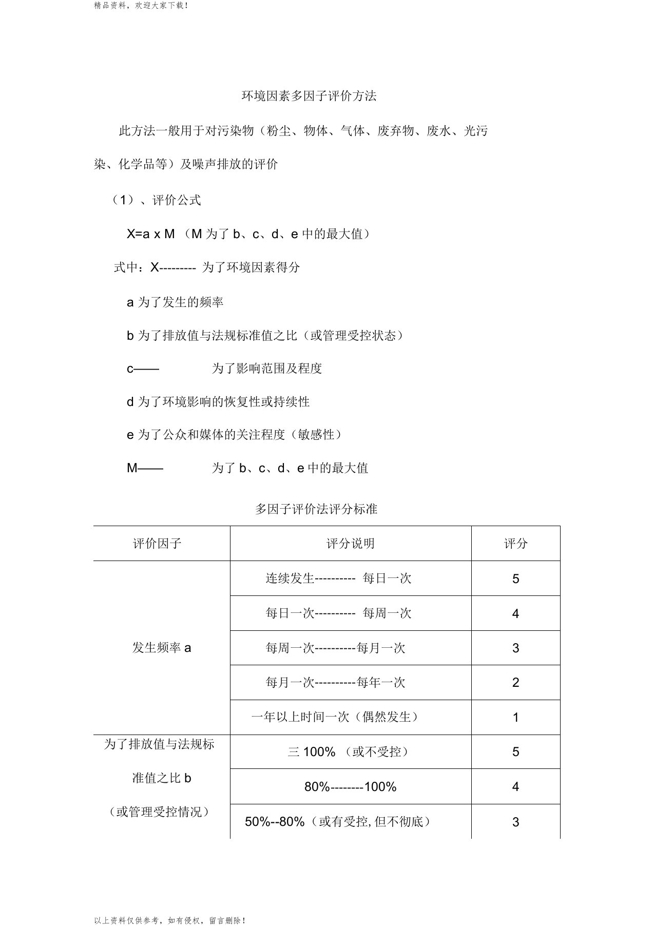 环境因素多因子评价方法