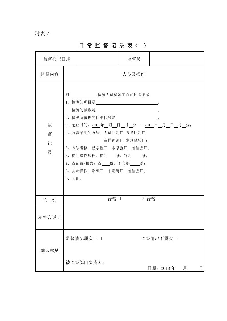 实验室质量监督记录填写模板