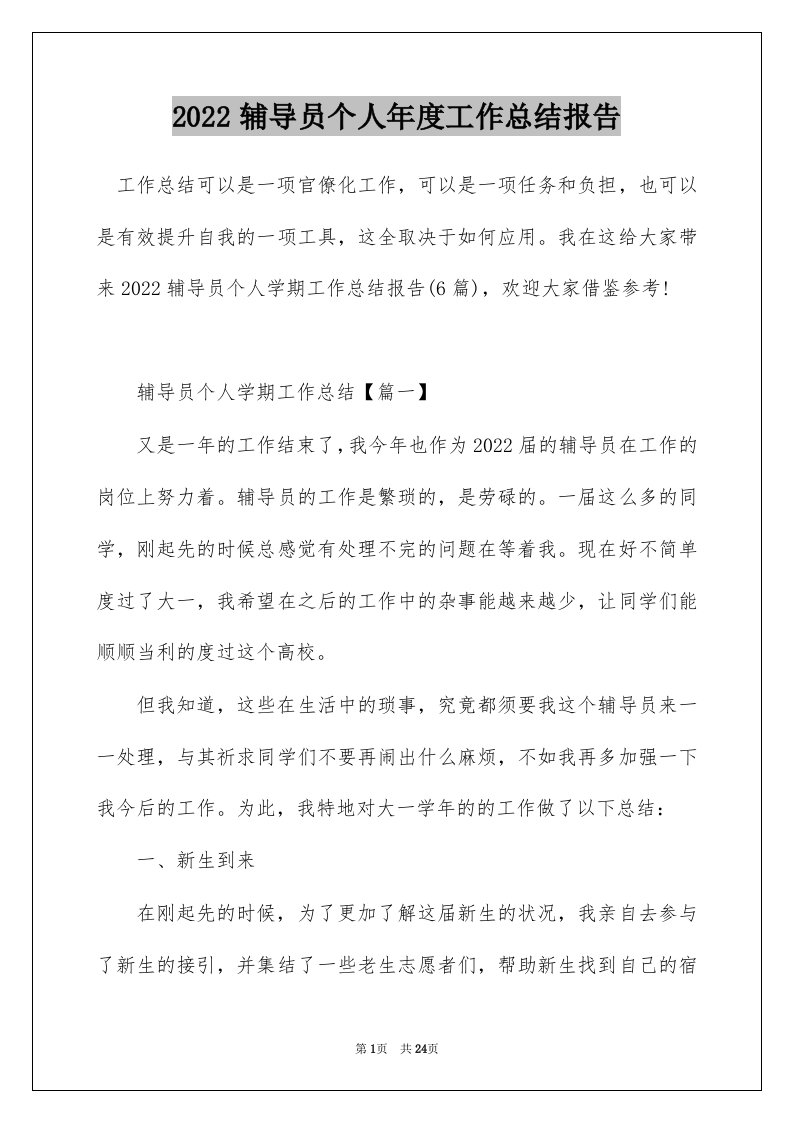 2022辅导员个人年度工作总结报告