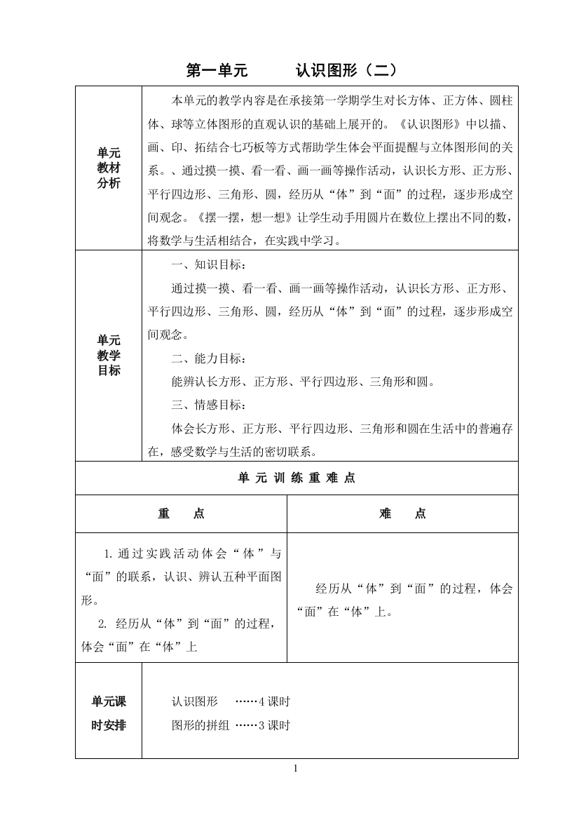 一年级数学第一单元《认识图形(二)》