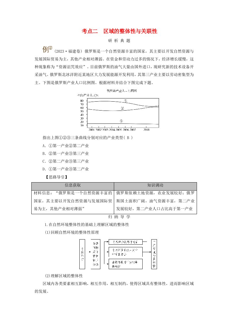 2025版高考地理一轮总复习考点突破第3部分人文地理第13章区域与区域发展考点二区域的整体性与关联性